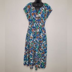 C&C California Linen Blend Tiered Floral Tropical Maxi Dress sz M